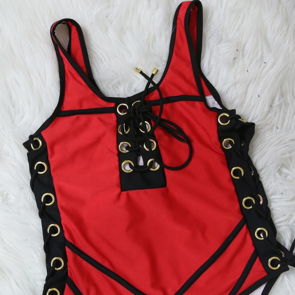 Sexy Red One Piece Swimsuit - Picture 3 of 6
